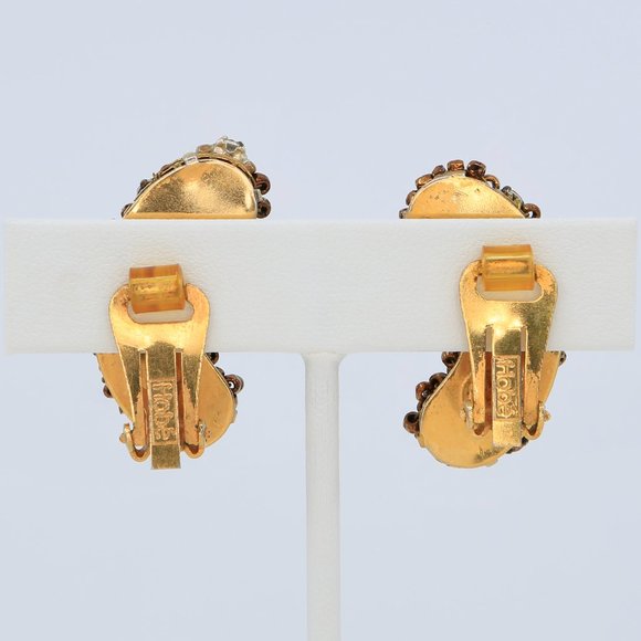 Vintage Hobé Beaded Climber Clip-On Earrings Circa 1960s - Picture 3 of 5